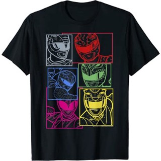 sadasเสื้อยืดแขนสั้น ผ้าฝ้าย พิมพ์ลาย Power Rangers Group Shot Silhouette Line Art Panels น่ารัก แฟชั่น สําหรับเด็กผู้ชา