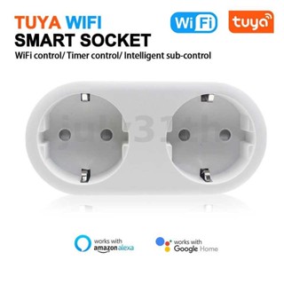 2 In 1 Tuya WIFI ซ็อกเก็ตอัจฉริยะ เต้าเสียบคู่ ปลั๊ก EU ควบคุมด้วยเสียง ซ็อกเก็ตอัจฉริยะไร้สาย APP รีโมตคอนโทรล ทํางานร่วมกับ Alexa