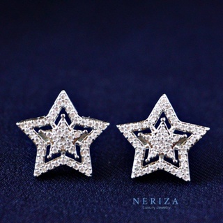 Neriza Jewelry/ ต่างหูติดหูประกบเพชรสังเคราะห์ ประกายเทียบเท่าเพชรแท้ NE167 ต่างหูเพชรประกบ ต่างหูเพชร ต่างหูระย้า