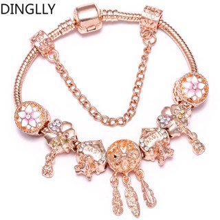 Dinglly สร้อยข้อมือ จี้ช่อดอกไม้ สีโรสโกลด์ สําหรับผู้หญิง Diy