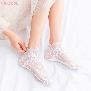 Pinkcool ถุงเท้าตาข่าย ลูกไม้ ลายดอกไม้ กันลื่น มองไม่เห็น ระบายอากาศ สําหรับผู้หญิง ขายดี 1 คู่