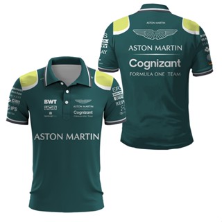 เสื้อโปโลแขนสั้น พิมพ์ลาย Aston Martin 14 Alonso Driver F1 สีเขียว 2023