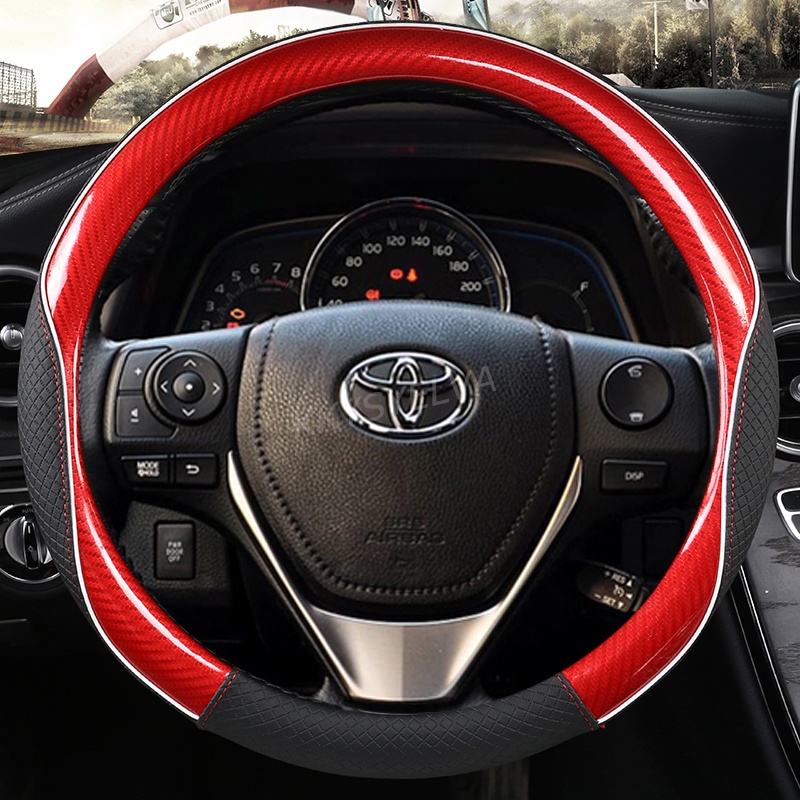 ปลอกหุ้มพวงมาลัยรถยนต์ คาร์บอนไฟเบอร์ 38 ซม. สําหรับ Toyota Vios Yaris Camry Corolla Altis Mark X Crown Rav4