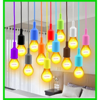 หลอดไฟส่องสว่าง รายละเอียดสินค้า E27 DIY ใหม่สีสันร้อนเชือกเพดานหลอดไฟสายที่จับจี้ซิลิโคนโคมไฟ