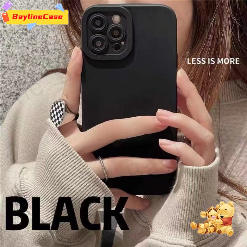 เคสโทรศัพท์มือถือ ซิลิโคนนิ่ม กันกระแทก สีดํา เรียบง่าย สําหรับ iPhone 15 11 14 12 13 Pro Max SE 2020 X Xr Xs Max 8 7 6 Plus