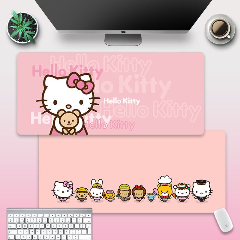 แผ่นรองเมาส์ คีย์บอร์ด ขนาดใหญ่ ลาย Hello kitty แบบเรียบง่าย สําหรับคอมพิวเตอร์ตั้งโต๊ะ เหมาะกับสํานักงาน