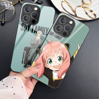 เคสโทรศัพท์มือถือกระจกนิรภัย แบบแข็ง ป้องกันเลนส์ ลายการ์ตูนอนิเมะ Spy×Family สําหรับ iPhone 14 13 Pro Max 12 Mini 11 X XR Xs 7 8 SE 2020