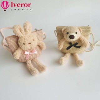 Lveror กระเป๋าใส่เหรียญ ลายกระต่าย หมีน่ารัก สีสันสดใส สําหรับเด็ก 1 ชิ้น