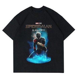 พร้อมส่ง ผ้าฝ้ายบริสุทธิ์ T-Shirt     MARVEL STUDIO SPIDER-MAN  T-SHIRT MARVEL COMICS SPIDERMAN  BAJU HITAM SPIDEY