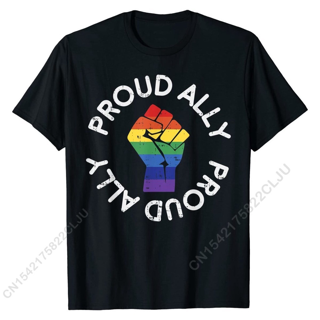 เสื้อยืดแขนสั้นProud Ally Gay Pride Shirt Lgbt Gay Lesbian Protest Gift T-Shirt New Design T Shirts 