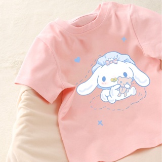 เสื้อยืดแขนสั้น พิมพ์ลายการ์ตูน Cinnamoroll สีชมพู แฟชั่นฤดูร้อน สําหรับเด็กผู้หญิง