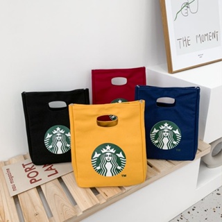 Starbucks กระเป๋าถือ ผ้าแคนวาส มีฉนวนกันความร้อน สไตล์ญี่ปุ่น และเกาหลี สําหรับใส่กล่องอาหารกลางวัน นักเรียน