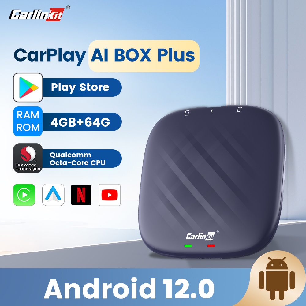 Carlinkit Android 12 CarPlay Ai Box เครื่องเล่นในรถยนต์ไร้สาย Android Auto QCM6125 4 + 64GB กล่องทีวี Android ในตัว IPTV Netflix spotify