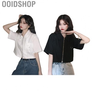 Ooidshop Women Zipper Short Sleeve Tops  Summer Pure Color Loose Women Short Sleeve Shirts Fashion Casual  for Travel for Daily for Shopping