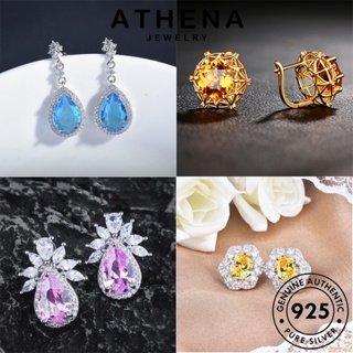 ATHENA JEWELRY แท้ ผู้หญิง หรูหรา เครื่องประดับ ซิทริน แฟชั่น เครื่องประดับ หนีบ ไพลิน เกาหลี 925 ต่างหู เงิน มรกต ต้นฉบับ ห่วง Silver ตุ้มหู ทับทิม M099