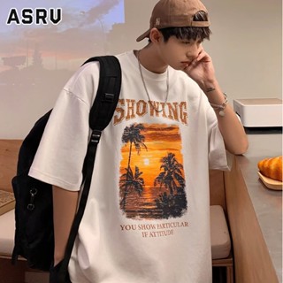 ASRV เสื้อยืด เยาวชนที่นิยมหลวมประเภท ins ผู้ชายใหม่ทั้งหมดตรงกับแฟชั่นน้ำแบรนด์แขนสั้นอารมณ์เสื้อยืดคอกลม