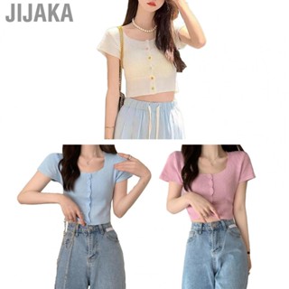 Jijaka Knitted Short Top  Comfortable  Fitting Fashionable Short Sleeve Women Summer Top Ice Silk Cool  for Outdoor for Vacation