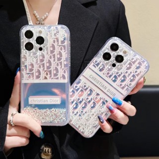 เคสโทรศัพท์มือถือแข็ง กรอบนิ่ม ลายกลิตเตอร์ Dior น่ารัก วิบวับ สําหรับ iPhone 11 12 13 14 Pro Max 13