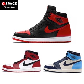 Air JORDAN 1 RETRO รองเท้าบาสเก็ตบอล สีดํา แดง สําหรับผู้ชาย 4RIF