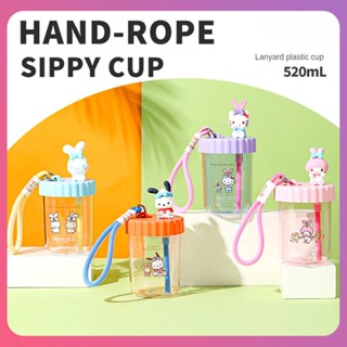 Creative Sanrio Water Cup Cinnamoroll Hello Kitty Rope Suction Plastic Cup 520mL Straw Drinking Cup High Value Leak-proof For Children Gift Outdoor Tools [COD]