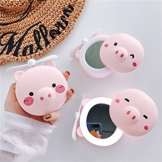 3 In 1 มัลติฟังก์ชั่น หมูน่ารัก แบบพกพา พัดลมขนาดเล็ก ชาร์จ Usb มินิ กระจกแต่งหน้า ไฟ Kipas พัดลมขนาดเล็ก &amp; ไฟ &amp; กระจก