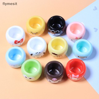 Flymesit จานชาม ช้อนส้อม ทรงกลม ขนาดเล็ก ลายการ์ตูน สําหรับบ้านตุ๊กตา 2 ชิ้น