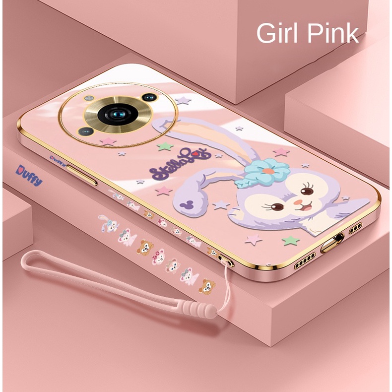 Realme 11 Pro+ Plus 5G 10T 10 Pro+ Plus realme11 Pro เคสซิลิโคนนิ่ม ทรงสี่เหลี่ยม แวววาว ลายการ์ตูน Stellalou + สายคล้องคอ