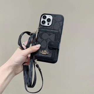 เคสโทรศัพท์มือถือหนัง ลาย Coach พร้อมสายคล้อง หรูหรา สําหรับ iPhone 14 Pro Max 13 12 Pro Max 11 Pro Max X XS Max XR 14P