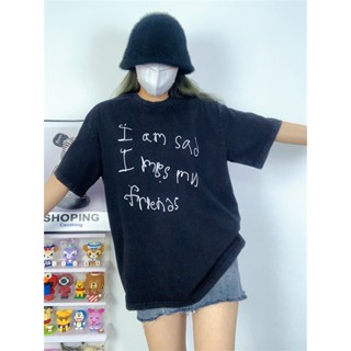 Vin-tage-gal-lery -DE-PT.เสื้อยืดแขนสั้น พิมพ์ลาย I Am Sad I Miss My Friends คุณภาพสูง แฟชั่นสําหรับผู้ชาย