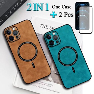 2 IN 1 เคสโทรศัพท์มือถือหนัง เซรามิค พร้อมแม่เหล็กดูดสองชิ้น สําหรับ iPhone 12 Pro