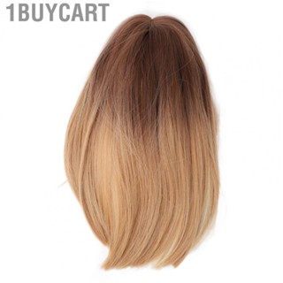 1buycart Straight Wig  Heat Resistant Fiber Highlight Bob Shoulder Length Mixed Color Middle Divide Fake Hair for Daily Use Girl