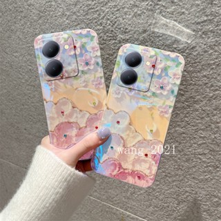 พร้อมส่ง ใหม่ เคสโทรศัพท์มือถือนิ่ม ป้องกันเลนส์ ลายดอกไม้ ประดับพลอยเทียม แวววาว หรูหรา สําหรับ VIVO Y36 4G 5G Y02T Y02A Y36 5G