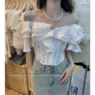 เสื้อเชิ้ต เปิดไหล่ข้างเดียว เอวแคบ แต่งระบาย สไตล์ฮ่องกง เรโทร แฟชั่นฤดูร้อน สําหรับผู้หญิง