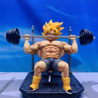 Ellen Dragon Ball Super Saiyan Trunks Action FIgure Fitness Muscle Barbell Lifting Model Dolls ของเล่นสําหรับเด็กของขวัญ