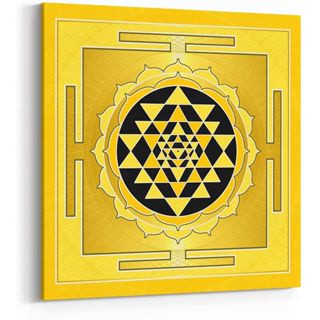 Sri Yantra ผ้าใบ ทรงสี่เหลี่ยม สีเหลือง สีขาว สีทอง สําหรับตกแต่งผนัง