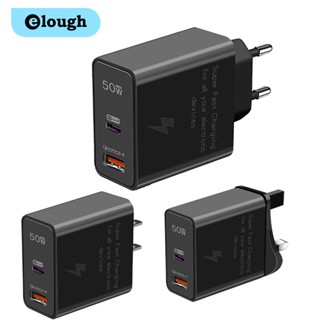 Elough อะแดปเตอร์ชาร์จโทรศัพท์มือถือ 50W USB Type C PD ชาร์จเร็ว 3.0