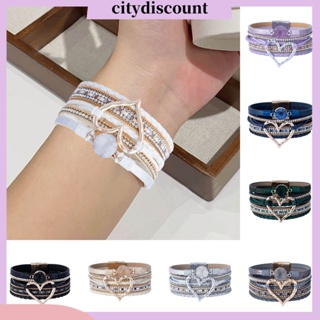 &lt;citydiscount&gt; สร้อยข้อมือ กําไลข้อมือหนังเทียม เรซินถัก หลายชั้น จี้รูปหัวใจ สไตล์โบฮีเมียน พังก์ เครื่องประดับแฟชั่น สําหรับผู้หญิง