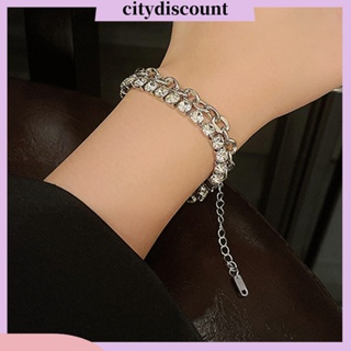 &lt;citydiscount&gt; สร้อยข้อมือ ประดับเพทาย สองชั้น ปรับได้ ป้องกันสนิม เครื่องประดับ สําหรับผู้หญิง