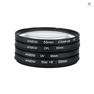 Andoer ชุดฟิลเตอร์กรองแสง UV+CPL+Close-Up+4+Star 8-Point 55 มม. พร้อมกระเป๋า สําหรับกล้อง DSLR Pentax