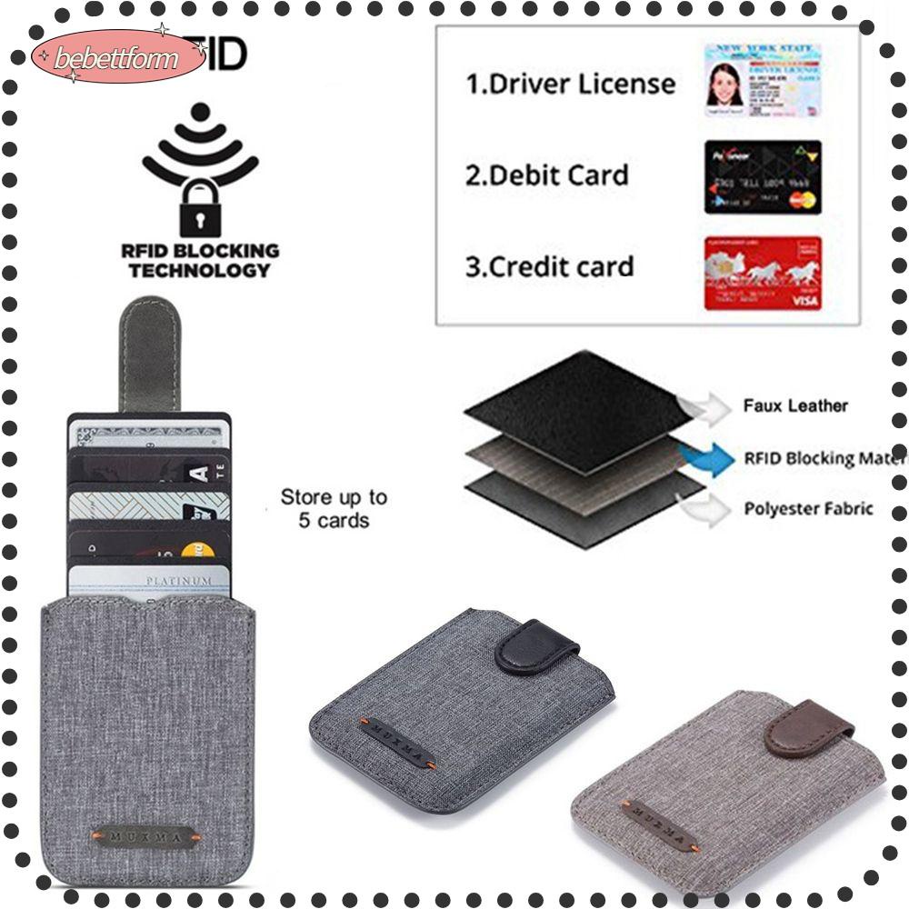 BEBETTFORM 1Pc Fashion Card Holder 5 Pull RFID Blocking Phone Wallet Pocket Adhesive Sticker Universal PU leather Canvas Credit Pouch
