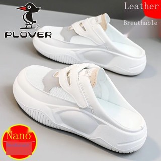 Plover Baotou รองเท้าแตะ หนังวัวแท้ พื้นกึ่งแบน กันลื่น เข้ากับทุกการแต่งกาย สีขาว แฟชั่นฤดูร้อน สําหรับผู้หญิง 2023