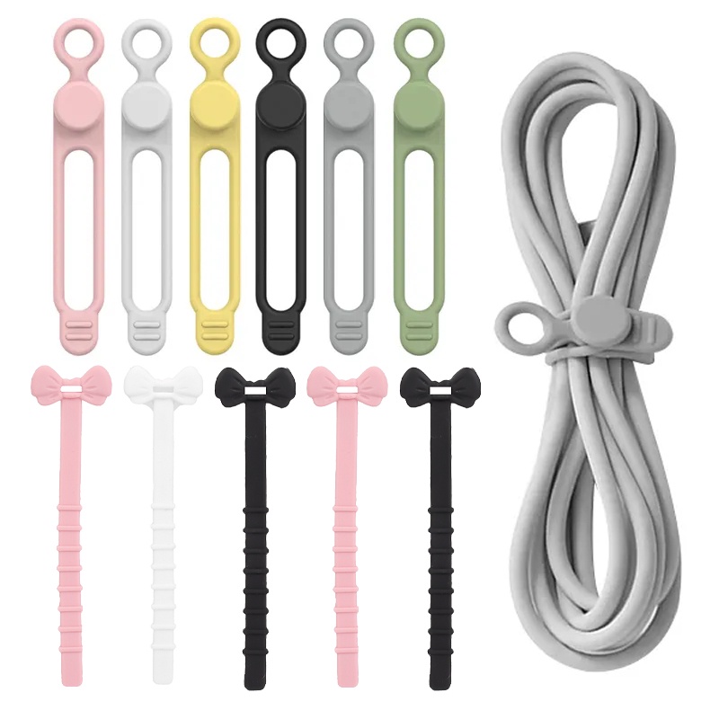 1/5 ชิ้น สายชาร์จ USB สายเคเบิลข้อมูล ป้องกันการพันกัน / นํากลับมาใช้ใหม่ได้ สแน็ปอิน ชนิดลวดผูกคงที่ / สายรัดหูฟัง / โบ ซิลิโคน ป้องกันสายเคเบิล ที่ม้วนเก็บสายไฟ
