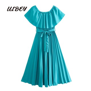 Uibey ชุดเดรสจับจีบ ขอบย่น เก็บเอว 4392