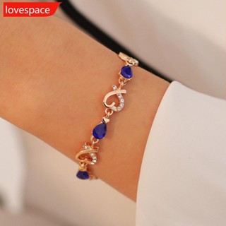 Lovespace สร้อยข้อมือคริสตัล รูปหัวใจ ประดับเพทาย สีฟ้า สีแดง เครื่องประดับ สําหรับผู้หญิง D3H6