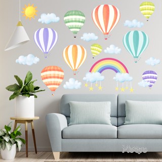 I4otpc Hot Air Balloon Rainbow Clouds สติกเกอร์ติดผนัง พิมพ์ลายเมฆ สําหรับตกแต่งพื้นหลังห้องนอน ห้องนั่งเล่น