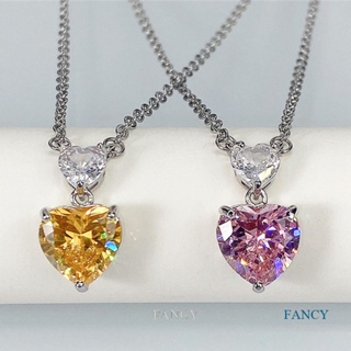 Fancy สร้อยคอ จี้รูปหัวใจ ประดับเพทาย เครื่องประดับ สําหรับผู้หญิง ของขวัญวันเกิด