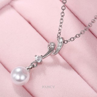 Fancy มาใหม่ สร้อยคอโซ่ จี้ไข่มุกเทียม สีเงิน เครื่องประดับแฟชั่น สําหรับผู้หญิง เจ้าสาว งานแต่งงาน