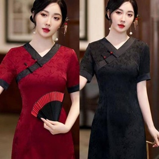 Qipao ชุดเดรสยาว คอวี เข้ารูป สไตล์จีนย้อนยุค เหมาะกับฤดูใบไม้ผลิ ฤดูร้อน 2023