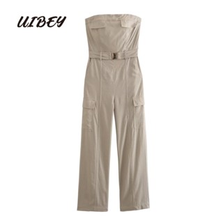Uibey ชุดจั๊มสูท เอวสูง สีพื้น แฟชั่น 7691