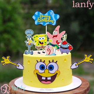 Lanfy ที่เสียบการ์ด รูปการ์ตูน SpongeBob ปลอดสารพิษ สําหรับตกแต่งเค้ก 1 ชุด